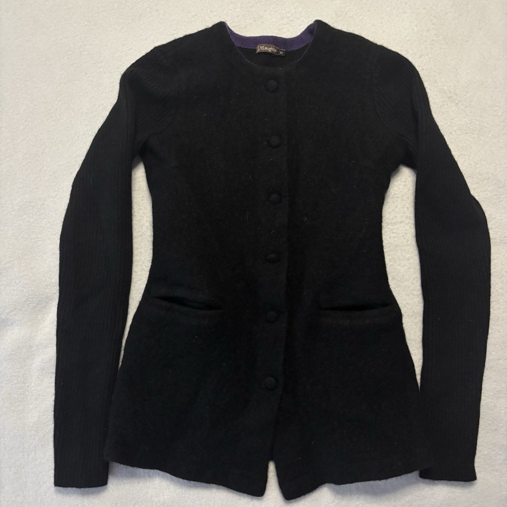 J McLaughlin Sweater Cardigan Women's XS Black Wool Blend Button Down Pockets